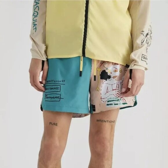 Roark Run Amok x Jean Michel Basquiat Size L Serrano Graphic 5” Running Shorts - Picture 1 of 11
